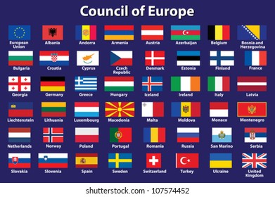 set of Council of Europe flags vector illustration