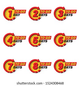 Set of countdown 1 to 9 left days with arrow and halftone in a flat design. Announcement icons for promotion