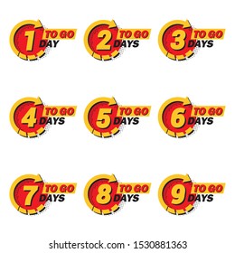 Set of countdown 1 to 9 left days with arrow and halftone in a flat design. Announcement icons for promotion