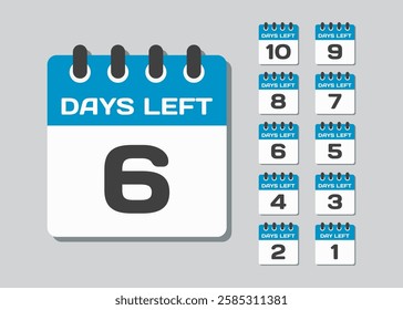 Set countdown daily page calendar icons - 6 days left. Six days left until the end of the sale, promotion. Countdown for discounts. Reminder to make a purchase. Vector text call to purchase