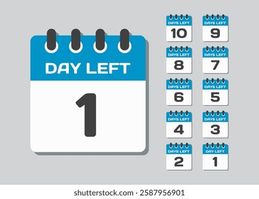 Set countdown daily page calendar icons - 1 day left. One day left until the end of the sale, promotion. Countdown for discounts. Reminder to make a purchase. Vector text call to purchase