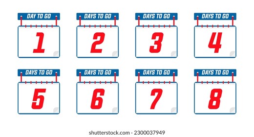 Conjunto de días de cuenta atrás para ir al calendario en un diseño plano. Calendario con número de días por recorrer