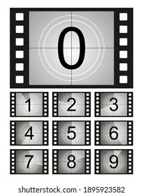 Set of countdown frame. Film countdown. Movie timer count. Retro cinema strip. Vintage timer count.