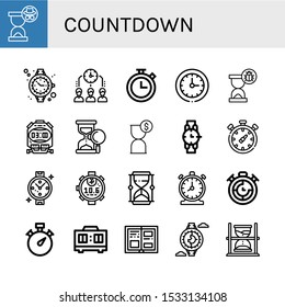 Set of countdown icons. Such as Hourglass, Watch, Time management, Chronometer, Circular clock, Stopwatch, Sand clock, Timer, History , countdown icons