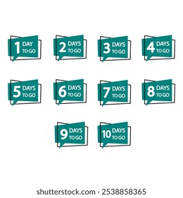 Set of countdown numbers. Days to go collection. Vector countdown icons. Bold flat design.