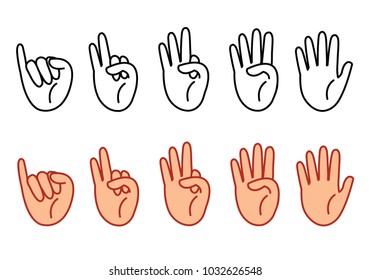 Set of counting hand sign one, two, three, four, five concept.