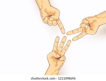 Set of counting one two three hand sign. Three steps or options concept. Vector illustration