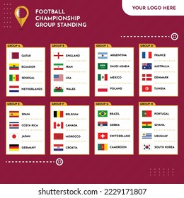 Set countries flag participant of football competition 2022 template design