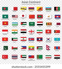 Set of Countries flags of Asian Continent in alphabetical order. Vector illustration