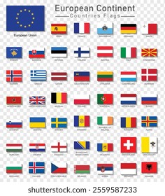 Set of Countries flags of European Continent in alphabetical order. Vector illustration