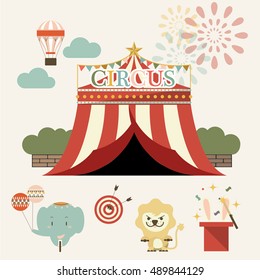 Set of country fair,amusement park,circus objects vector illustration