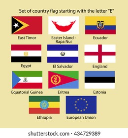 Set of country flag starting with the letter "E"