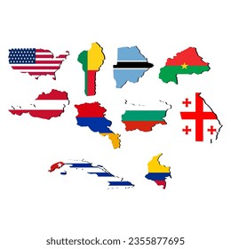 Set Of Country Map With Flag