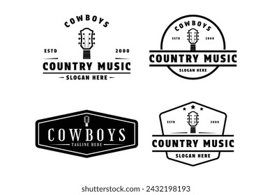 conjunto de música country diseño de logotipo de guitarra etiqueta vintage e insignia