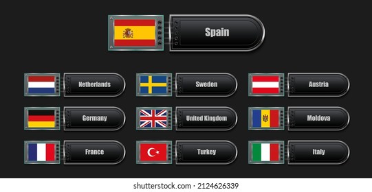 Set countrys flag, glossy banners