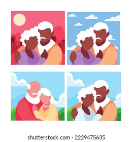 set of couple cartoon vector illustration, old, man, woman, stylized, top view. perfect for backgrounds, social media, etc.