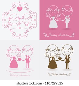 Set of couple cute wedding invitation logo Vector illustration