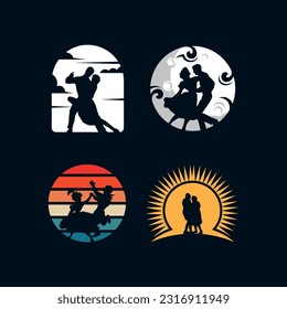 set of couple dancing with circle background, element graphic logo design template