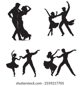  Set of couple dancing silhouette