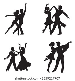  Set of couple dancing silhouette