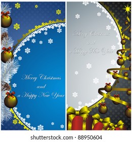 set of couple new year card with Christmas decor