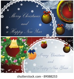 set of couple new year cards with Christmas decor