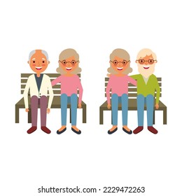 set of couple, old, family cartoon vector illustration, on white background, top view. perfect for social media, celebrating valentine day, etc.