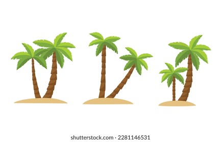 Un par de palmeras al estilo de las caricaturas. Colección de una pequeña isla con palmera. Ilustración vectorial.