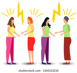 a set of a couple of people quarrel and swear. Aggressive people yell at each other. design graphics in a flat stylish style