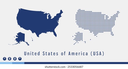 Establecer un mapa azul de dos píxeles del Vector de Estados Unidos de América (Estados Unidos).