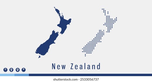 Set couple pixel blue map of New Zealand vector.