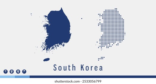 Set couple pixel blue map of South Korea vector.