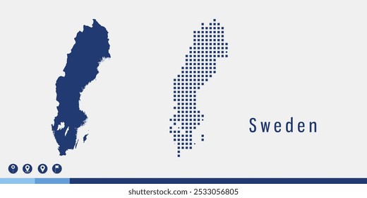 Establecer un par de píxeles de mapa azul del Vector de Suecia.