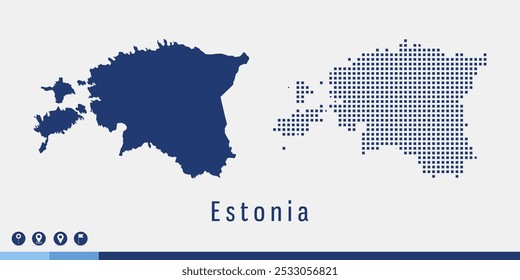 Set couple pixel blue map of Estonia vector.