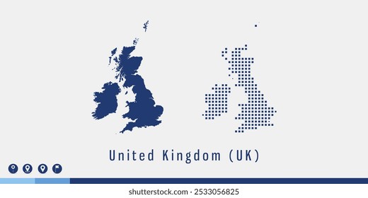 Set couple pixel blue map of United Kingdom (UK) vector.