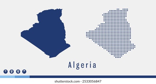 Set couple pixel blue map of Algeria vector.