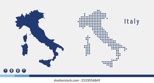 Establecer un par de píxeles mapa azul del Vector de Italia.