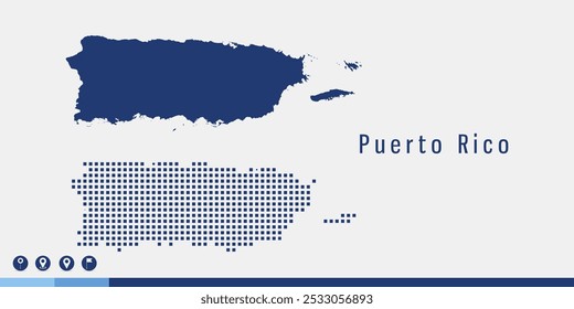 Set couple pixel blue map of Puerto Rico vector.