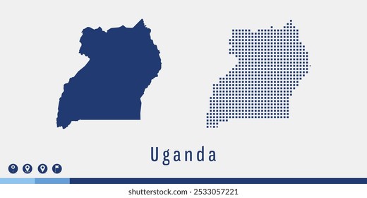 Establecer un par de píxeles de mapa azul del Vector de Uganda.