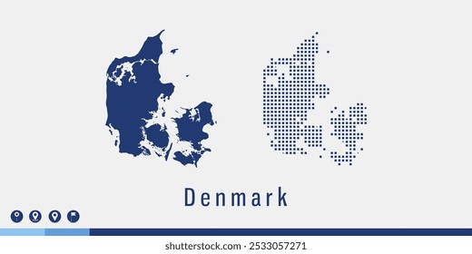 Set couple pixel blue map of Denmark vector.