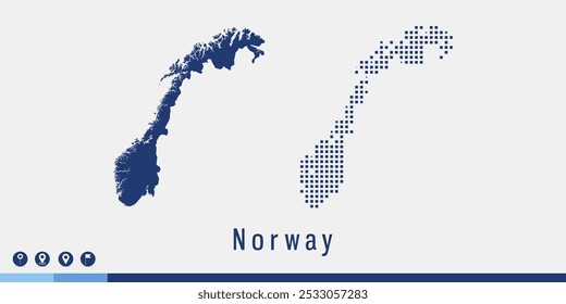 Establecer un par de píxeles de mapa azul del Vector de Noruega.