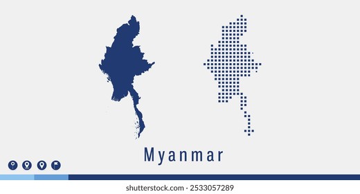 Establecer un par de píxeles de mapa azul del Vector de Myanmar.