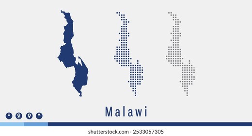 Establecer un par de píxeles de mapa azul del Vector de Malawi.