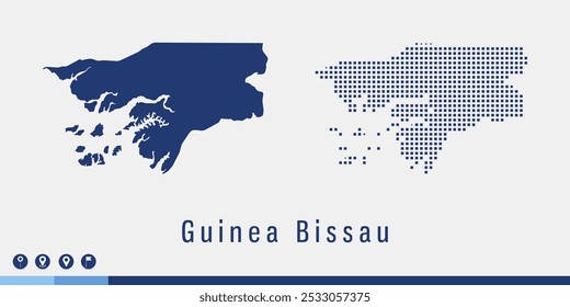 Set couple pixel blue map of Guinea Bissau vector.