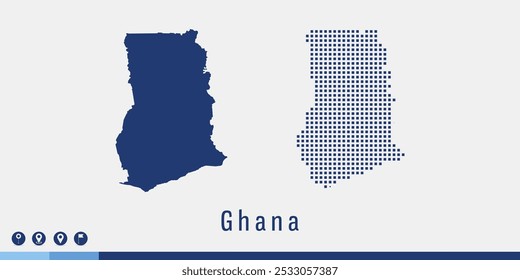 Legt die blaue Karte der Ghana-Vektorgrafik auf ein Paar Pixel fest.