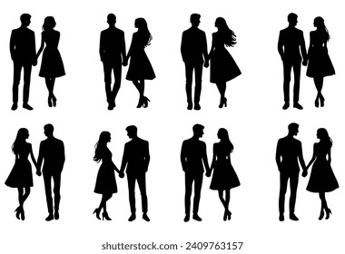 set of couple silhouette for valentine's day