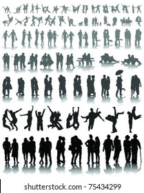 set of couple silhouettes of with a shadow, vector