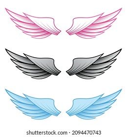 Set couple wings flat style isolated