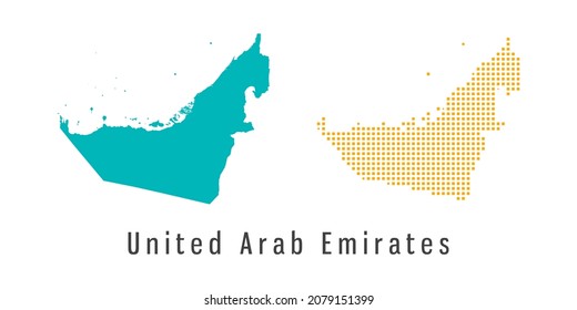 Mapa de dos puntos amarillos y verdes del vector de los Emiratos Árabes Unidos.