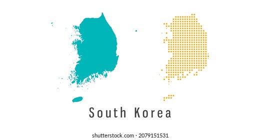 Set couple yellow and green dot Map of South Korea vector.